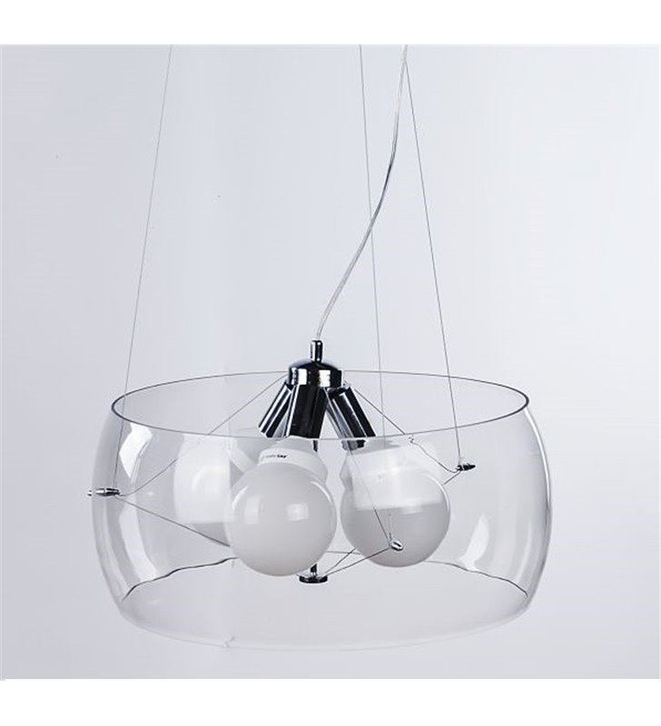 Nowoczesna lampa wisząca Cosmo bezbarwny szklany okrągły klosz 3 żarówki E27 do salonu sypialni kuchni jadalni