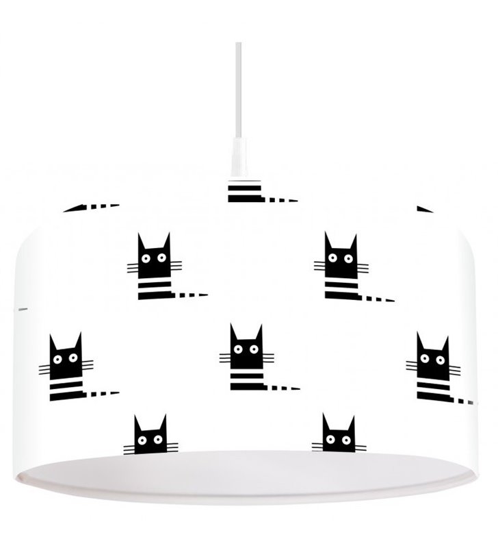 Biała lampa wisząca w czarne kotki do pokoju dziecka Czarne Kociaki