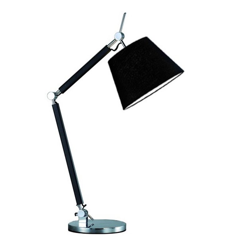Lampa stołowa Zyta czarna z elementami w chromie nowoczesna łamane ramię