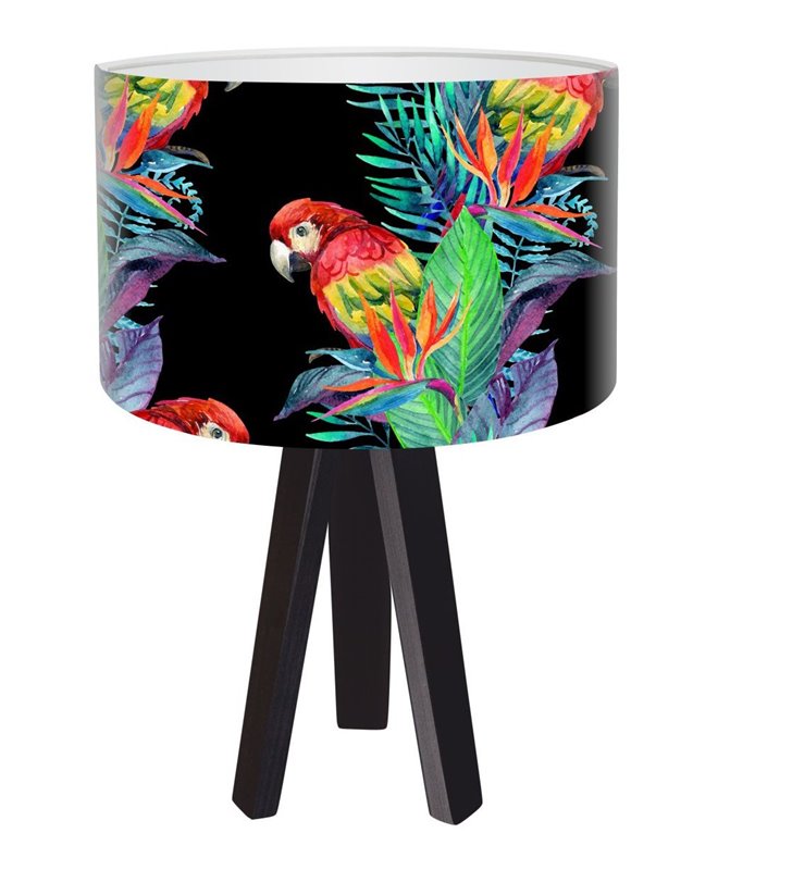 Czarna lampa stołowa z kolorowym abażurem Egzotyczna Papuga