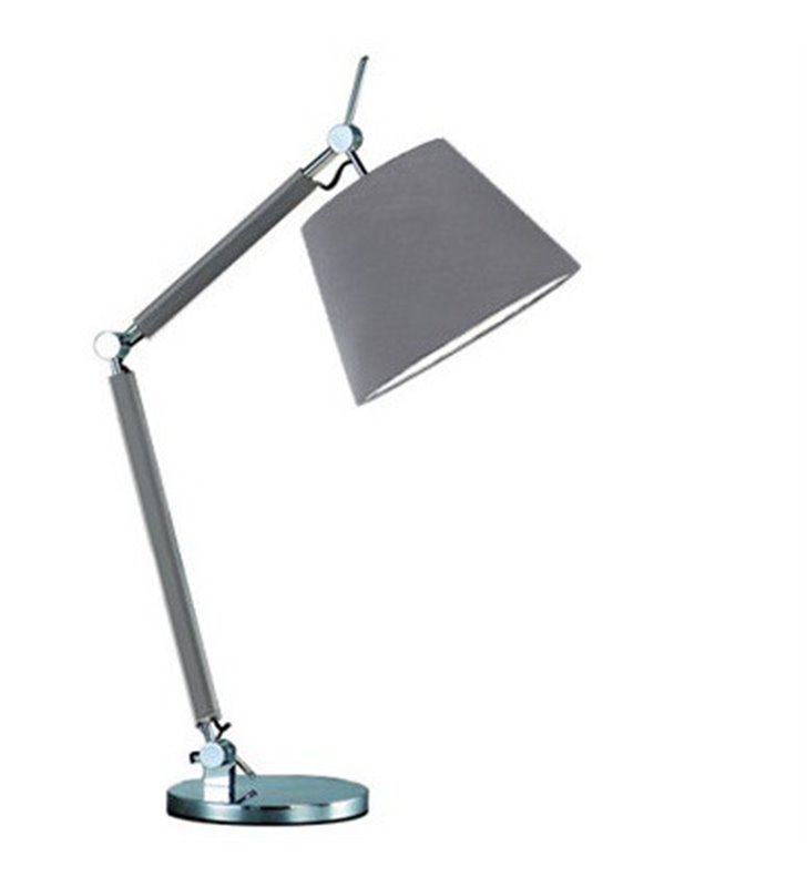 Wysoka nowoczesna szara lampa stołowa Zyta z łamanym ramieniem szary abażur z materiału