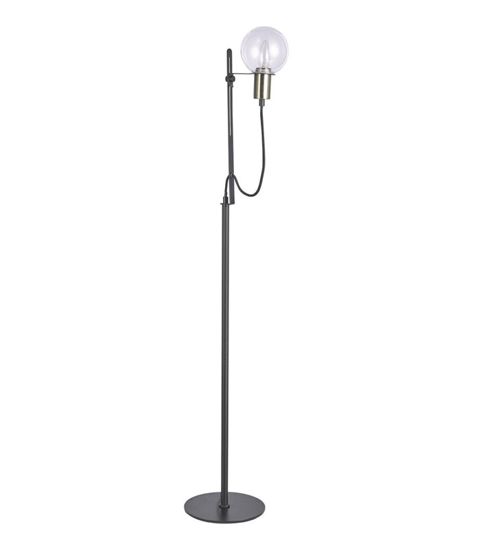 Czarna metalowa stojąca lampa podłogowa w stylu loftowym Gianni prosta forma szklany klosz