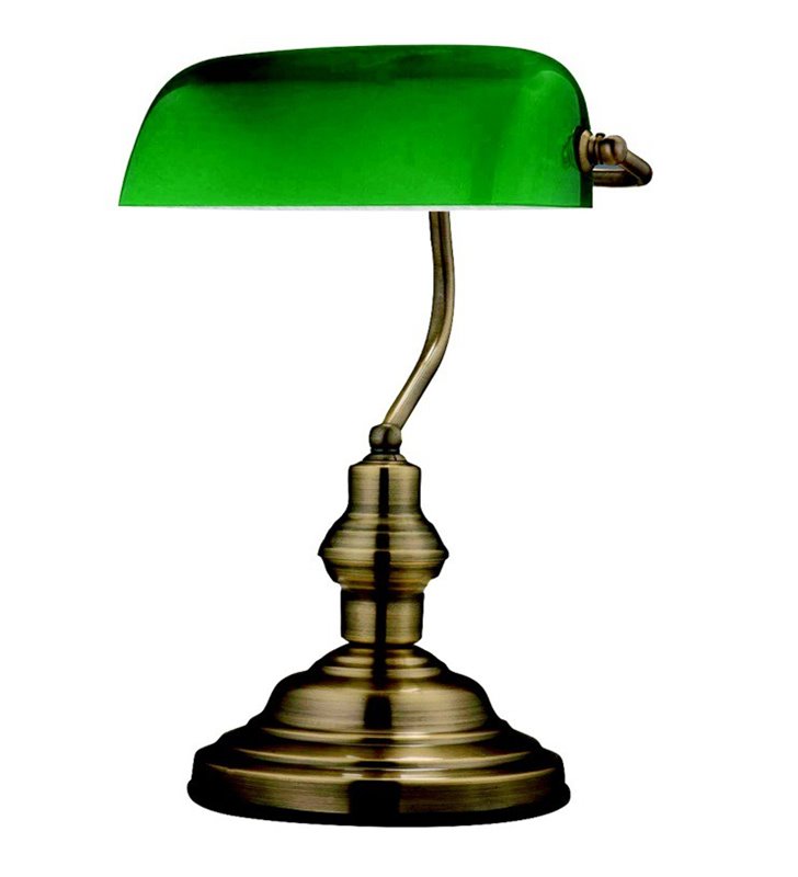 Lampka gabinetowa typu bankierka Antique podstawa stare złoto klosz szklany zielony - OD RĘKI