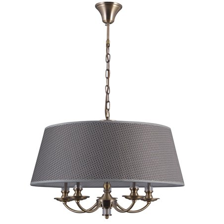 Żyrandol lampa wisząca Zanobi 5 ramienny żyrandol świecznikowy z szarym tekstylnym abażurem 60cm do salonu jadalni sypialni