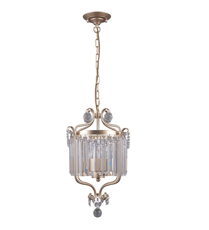 Złota klasyczna lampa zwisająca z podłużnymi kryształami Rinaldo dekoracyjna finezyjny kształt do salonu jadalni sypialni