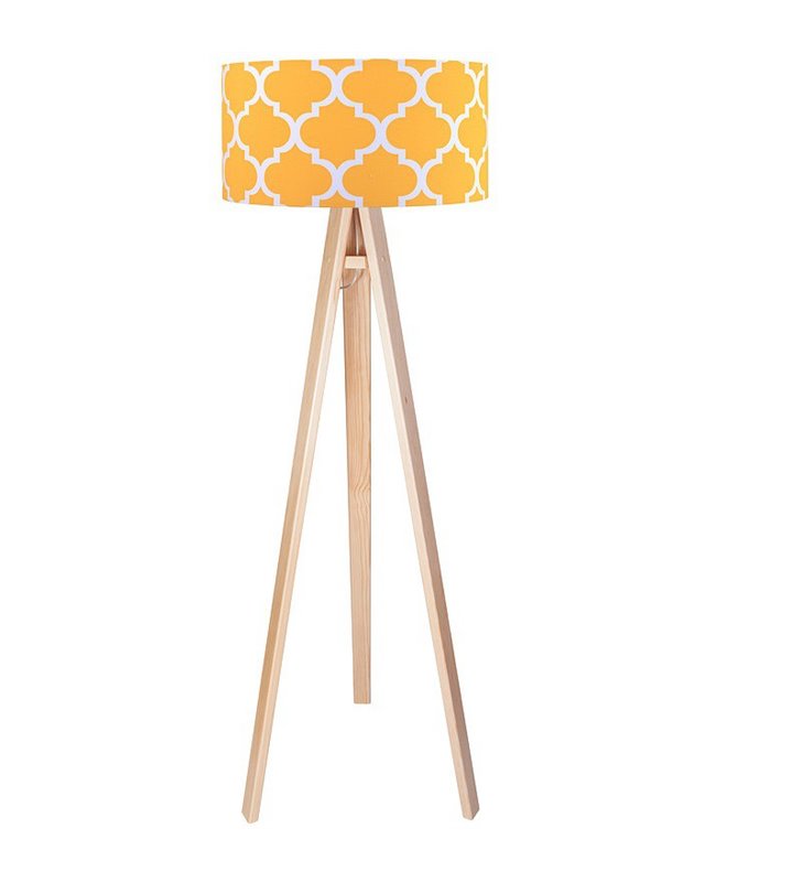 Lampa stojąca na sosnowym lub białym trójnogu Trebol żółta marokańska koniczyna do salonu sypialni pokoju dziecka