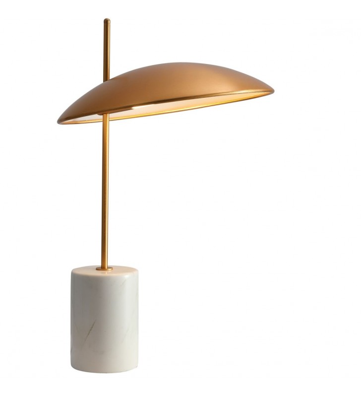 Stylowa lampa stołowa gabinetowa Vilai na marmurowej podstawie złoty klosz