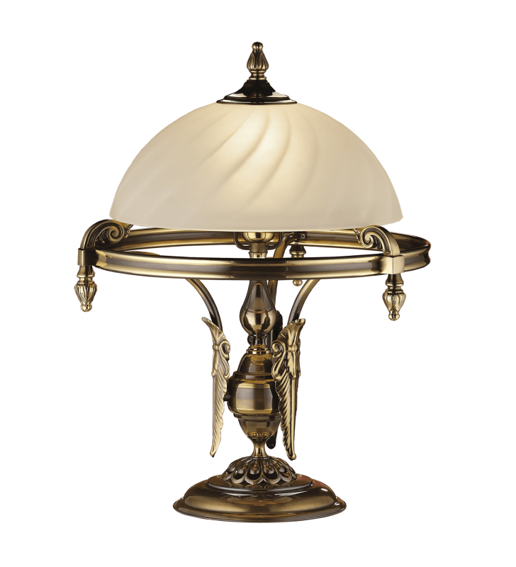 Stylowa lampa gabinetowa lub stołowa nocna Cordoba II podstawa patyna połysk szklany kremowy klosz
