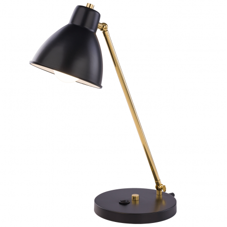 Lampa biurkowa gabinetowa Loga czarno złota nowoczesna z metalu włącznik na lampie