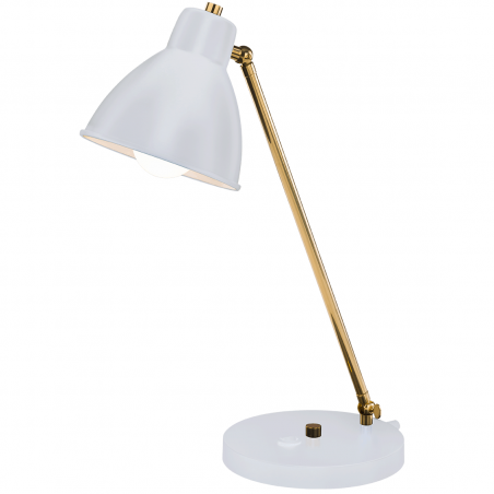 Biało złota lampa na biurko lub do gabinetu Loga nowoczesna z metalu włącznik na lampie