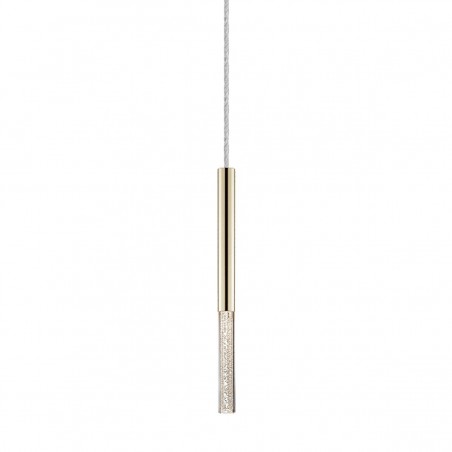 Pojedyncza nowoczesna lampa wisząca One LED francuskie złoto podłużny wąski klosz bezbarwny z bąbelkami powietrza