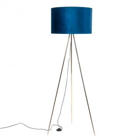 Lampa stojąca podłogowa Inga abażur niebieski złoty trójnóg do salonu sypialni włącznik nożny