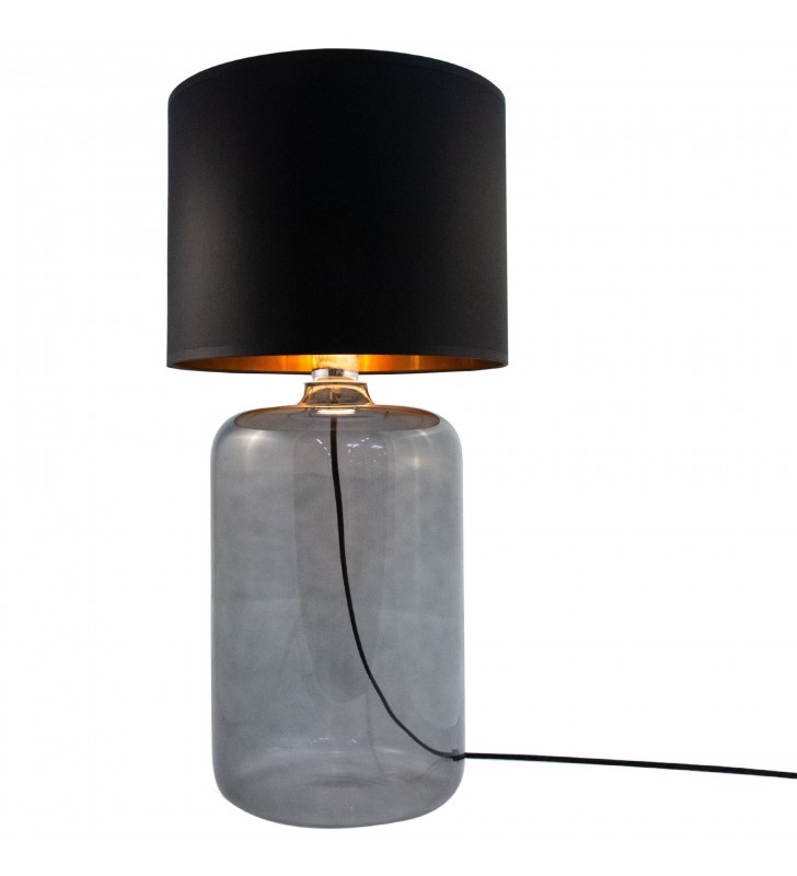 Szklana wysoka nowoczesna lampa stołowa Amarsa czarno złoty abażur dymiona podstawa ze szkła