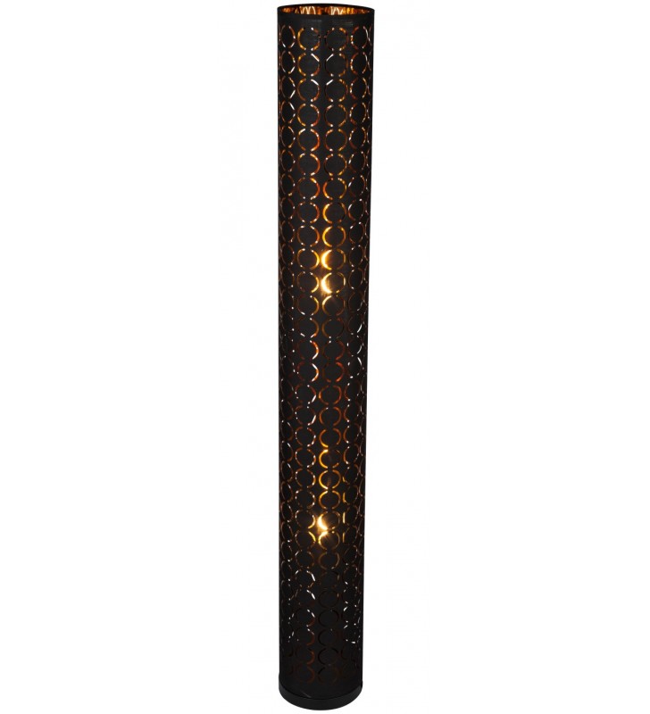 Pionowa lampa podłogowa tuba Harald 119cm czarna abażur ze złotym środkiem do salonu sypialni włącznik na kablu