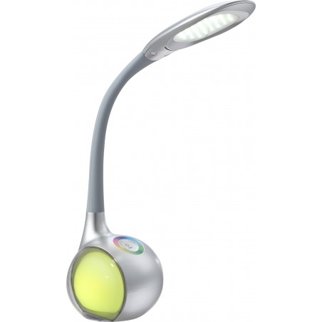 Lampka biurkowa LED Tarron srebrna giętkie ramię podstawa RGB LED