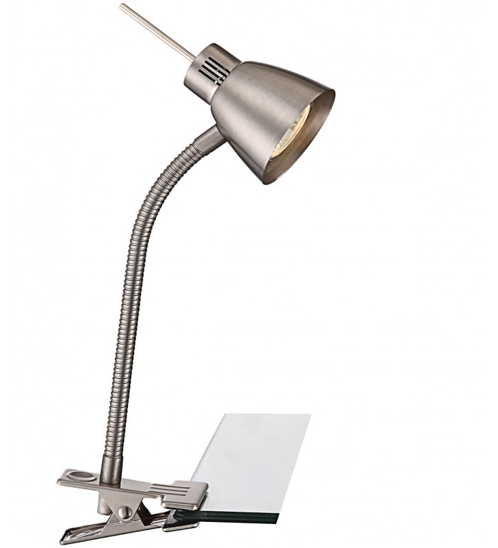 Lampa biurkowa Nuova z klipsem giętkie ramię nikiel mat