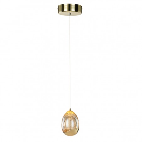 Złota nowoczesna lampa wisząca Huelto LED do salonu akrylowy klosz z bąbelkami powietrza