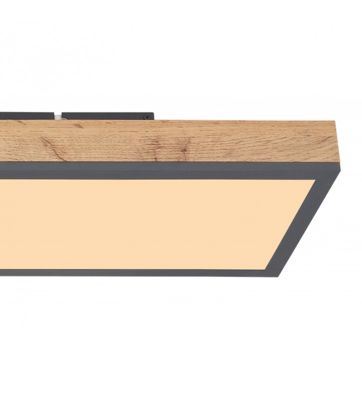 Prostokątny metalowy plafon Doro LED do kuchni salonu sypialni na korytarz imitacja drewna z grafitowym wykończeniem