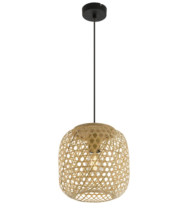 Pojedyncza lampa wisząca Mirena w stylu boho bambusowy klosz naturalny czarny do salonu sypialni kuchni jadalni