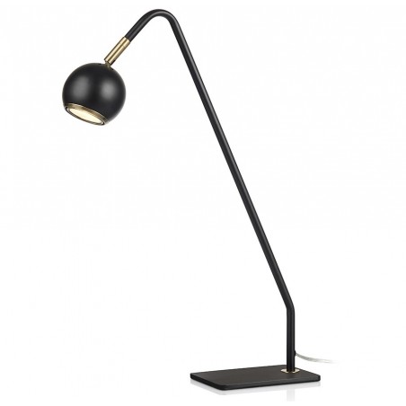 Elegancka nowoczesna lampka biurkowa Coco czarna z mosiężnym wykończeniem okrągły klosz bezbarwny przewód