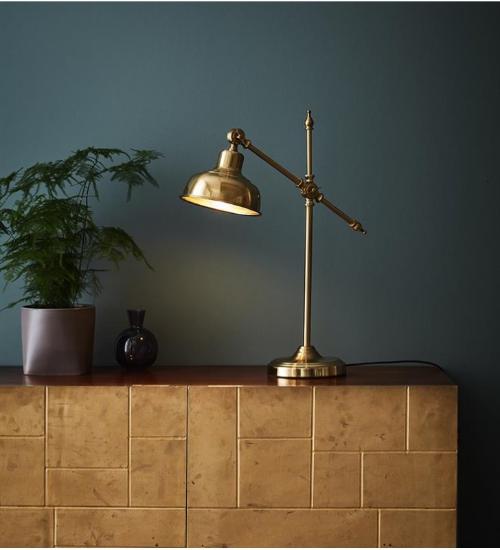 Stylowa lampa biurkowa gabinetowa stołowa Grimstad ciemny mosiądz regulowana