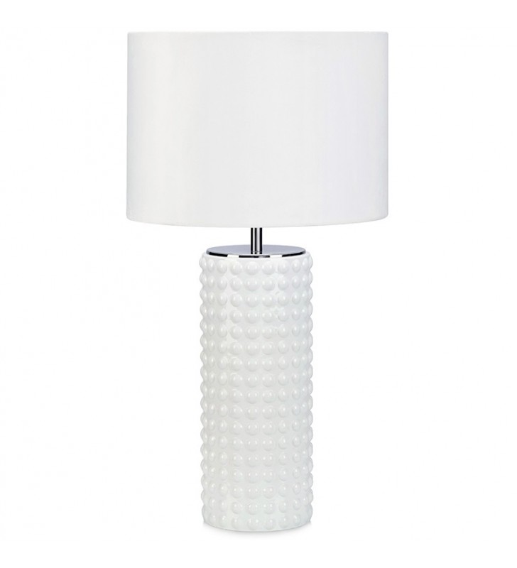 Wysoka elegancka biała lampa stołowa Proud abażur szklana podstawa
